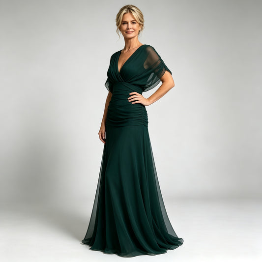 V-neck cold shoulder long dress