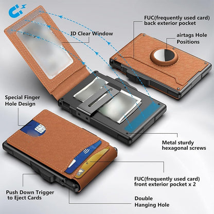 ✨Wallet for Men - with Pop Up Aluminum Case Money Clip Slim Leather Slots Credit Card Holder RFID Blocking Bifold Minimalist Wallet