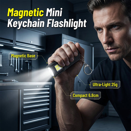 💥 [49% OFF Limited Time] 🔥 Magnetic Mini Keychain Flashlight | Ultralight (25g) | Industrial-Grade Magnetic Base | Red & Blue Warning Lights | Hands-Free Lighting | Ideal for Camping, Repairs, and Emergencies