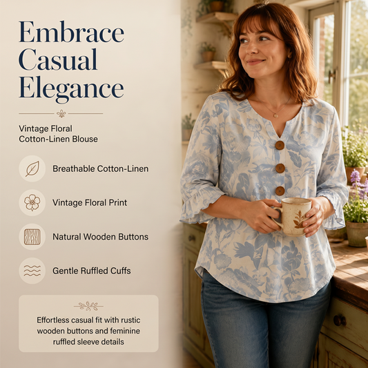 👚 Women's Summer Floral Top with Ruffle Sleeve — Lightweight V-Neck Blouse with Cascade Ruffle Detail
