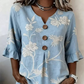 👚 Women's Summer Floral Top with Ruffle Sleeve — Lightweight V-Neck Blouse with Cascade Ruffle Detail