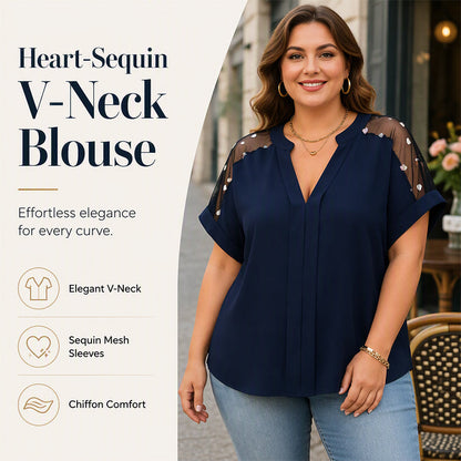 Women’s Plus Size Sheer Mesh V-Neck Blouse